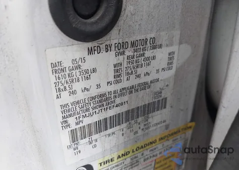 2015 Ford Expedition Xlt из США, поврежденный, VIN 1FMJU1JT1FEF40911